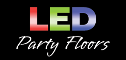 In red, green and blue LED colors the letters L, E, D then Party Floors in white.